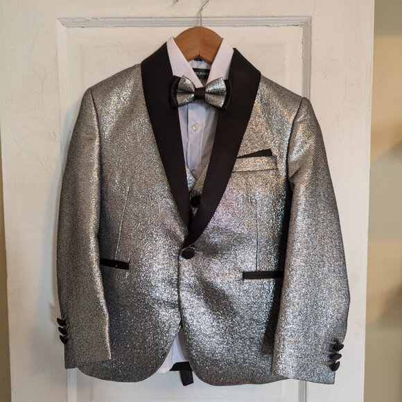 5-Piece Silver and Black Formal Suit - Boy's 5